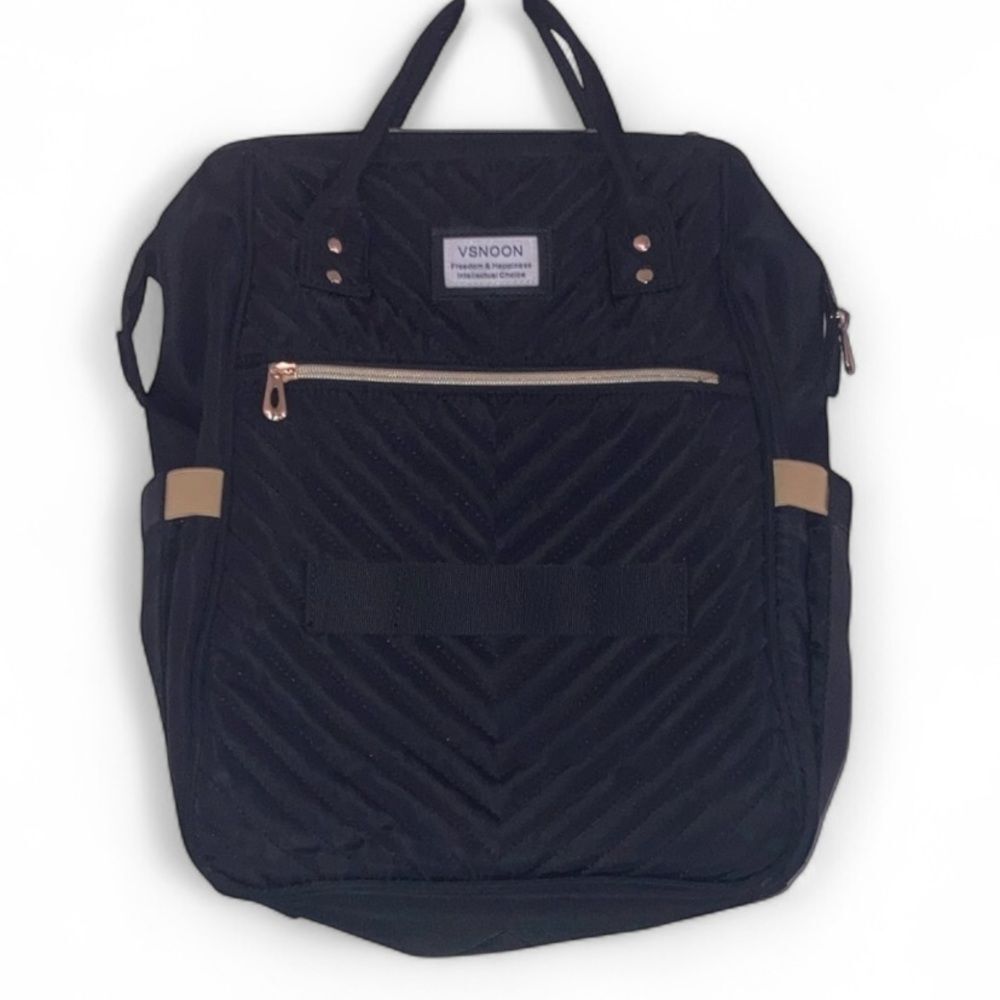 Vsnoon Quilted Black Diaper Travel Backpack with USB‎ Port & Laptop Sleeve